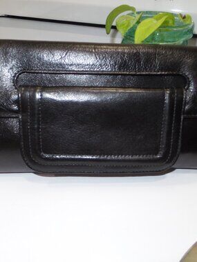 Vintage HOBO International Black Leather Envelope Clutch Red Interior
